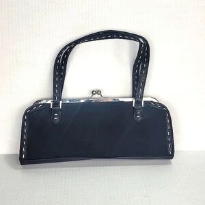 White House Black Market Kisslock Clutch Stitch Fabric Leather Blend Bag